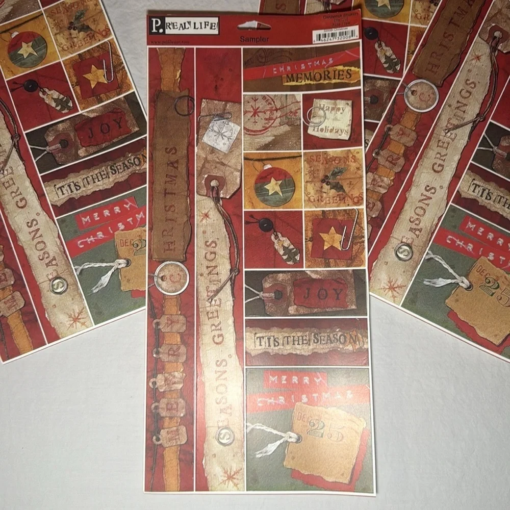 Pebbles Real Life Printed Card Stock Stickers Christmas Country Set of 4